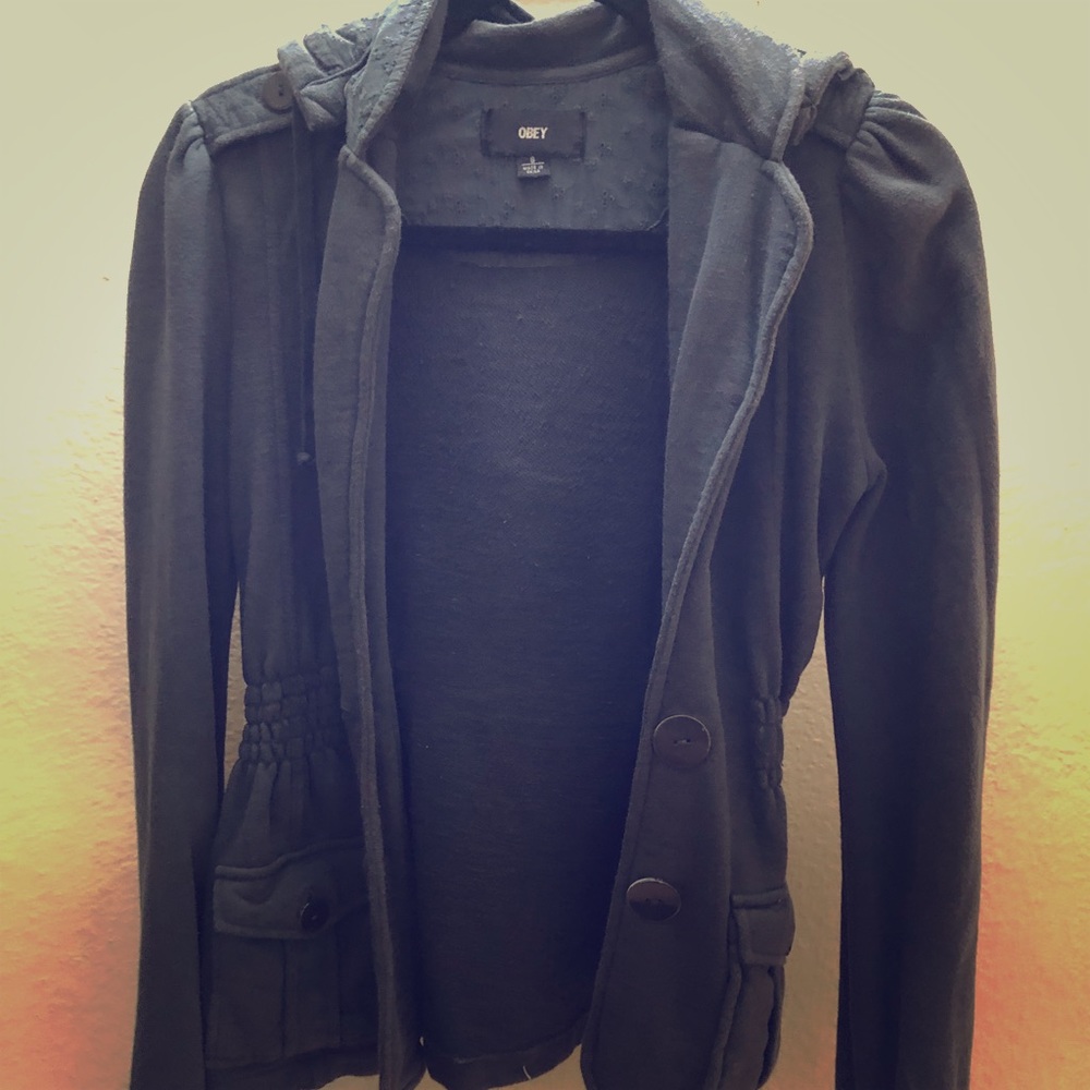 Obey Sweater/Blazer with hood. Dark gray. Size S
